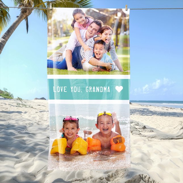 Modern Love You Grandma Photos Teal Beach Towel (Modern Love You Grandma Photos Teal Beach Towel)