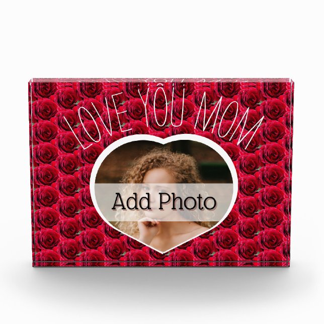 Modern LOVE YOU MOM gift for mother Heart Photo Block (Front)