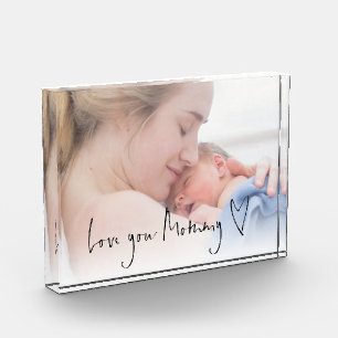 Modern Love You Mummy Script Heart Photo Overlay Block