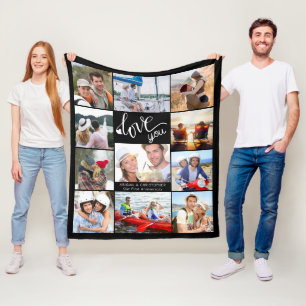 Modern Love You Photo Collage 11 Pictures Custom Fleece Blanket