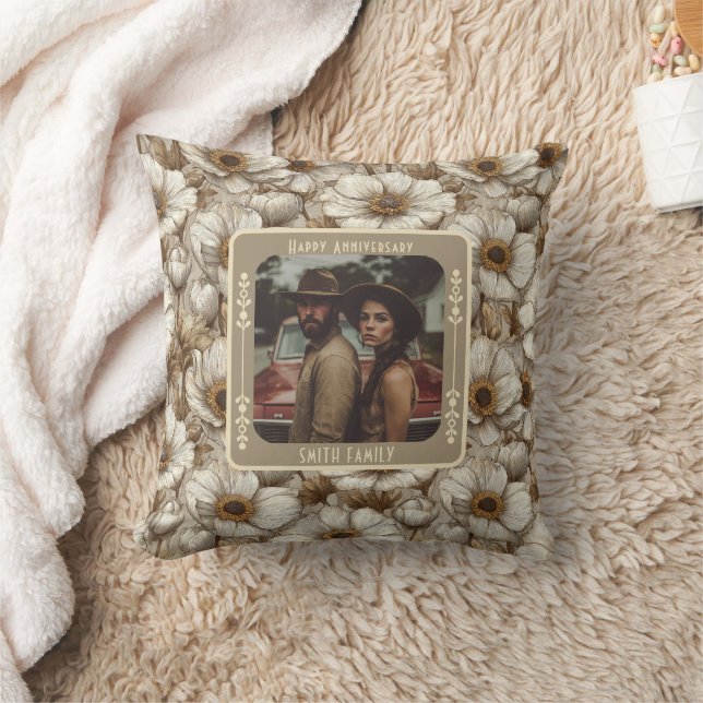 Modern Lovebird Golden Anniversary  Throw Pillow  (Blanket)