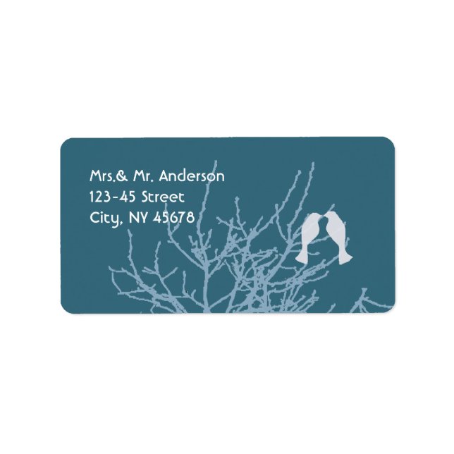 Modern LoveBirds Tree Customisable Wedding Labels (Front)