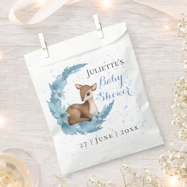 Modern lovely Bambi blue Flowers Dust Baby Shower Favour Bags (Clipped)