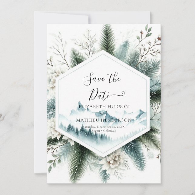 Modern Lovely Mountain Wedding Save The Date (Front)