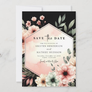 Modern Lovely Pink Floral Wedding Save The Date