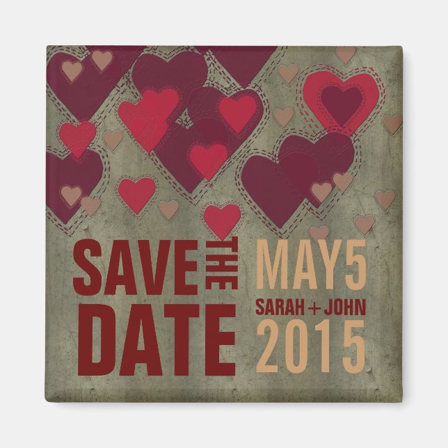 Modern Lovers Red Hearts Save the Date Magnet (Front)