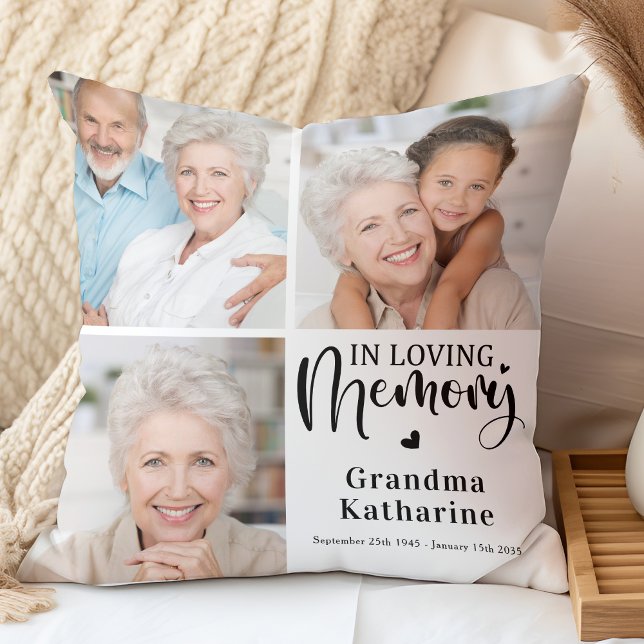 Modern Loving Memory 3 Photo Collage Memorial Cushion (Creator Uploaded)