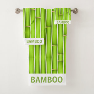 Modern Lucky Green Bamboo Sticks Personalised Bath Towel Set