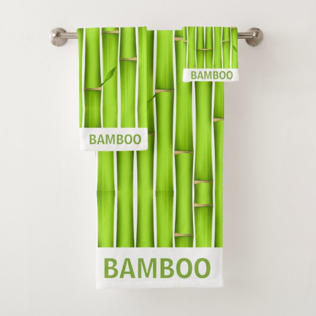 Modern Lucky Green Bamboo Sticks Personalised Bath Towel Set (Insitu)
