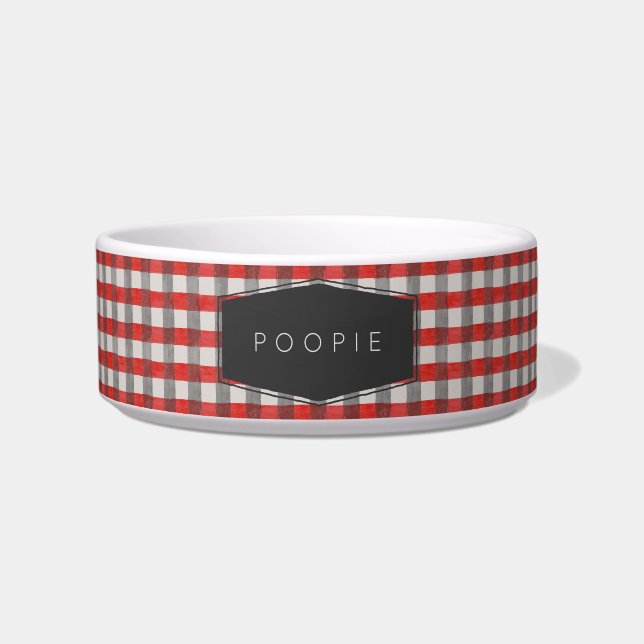 Modern Lumberjack Check Red Plaid Personalised Bowl (Front)