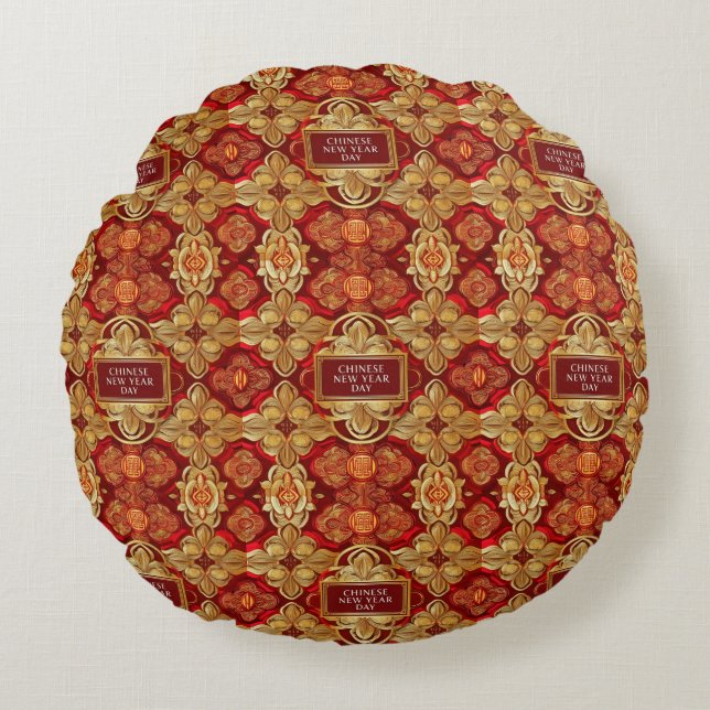 Modern lunar new year modern asian pattern round cushion (Front)