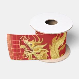 Modern lunar new year modern asian pattern satin ribbon