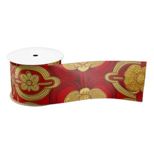 Modern lunar new year modern asian pattern satin ribbon