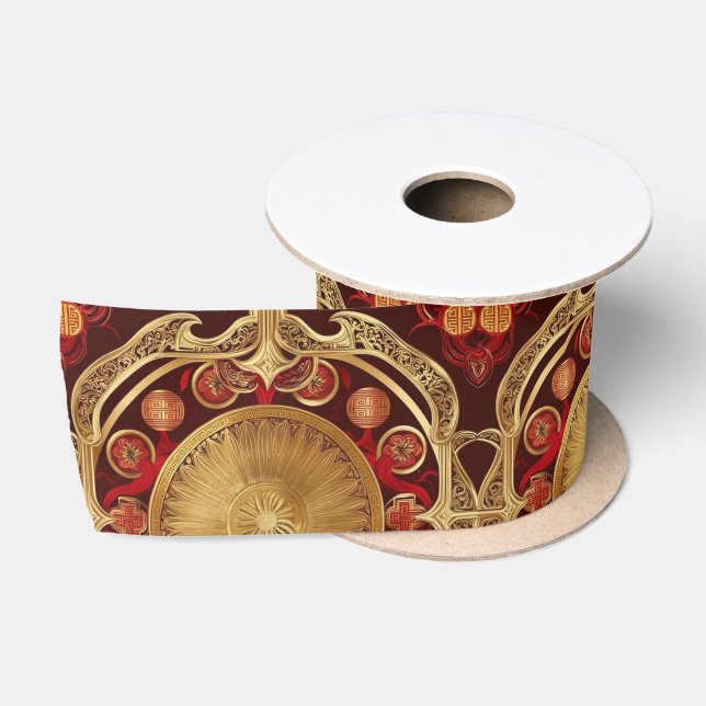 Modern lunar new year modern asian pattern satin ribbon (Spool)