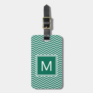 Modern Lush Green Chevrons With Monogram Luggage Tag