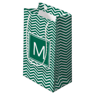 Modern Lush Green Chevrons With Monogram Small Gift Bag