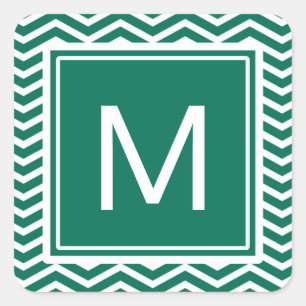 Modern Lush Green Chevrons With Monogram Square Sticker