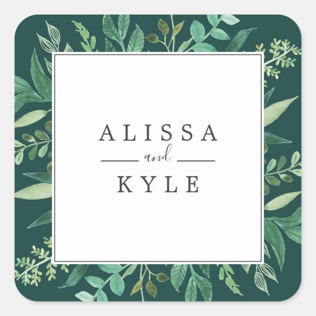 Modern Lush Greenery / Dark Green Wedding Seals (Front)