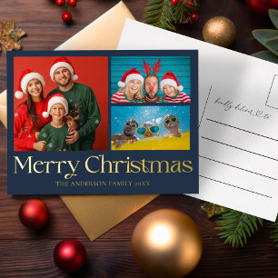 Modern Lux Merry Christmas Gold Foil   Foil Holiday Postcard