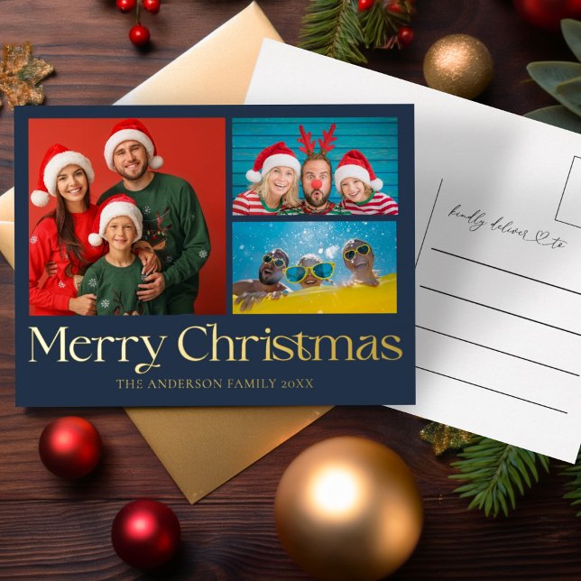 Modern Lux Merry Christmas Gold Foil   Holiday Postcard (Creator Uploaded)