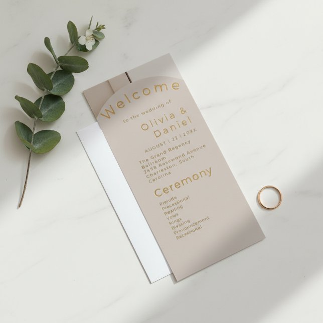 Modern Luxe Arch Wedding Program | Neutral Beige  (Creator Uploaded)