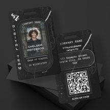 Modern Luxe Black Marble Employee Photo ID QR Code