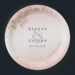 Modern Luxe Gold Flecks Blush Pink Mist Wedding Paper Plate<br><div class="desc">Modern Luxe Gold Flecks Blush Pink Mist Wedding Paper Plate. Elegant sophisticated contemporary wedding paper plates done in an ombre blush pink marble watercolor mist with luxe golden flecks. This custom ethereal dreamy wedding design can easily be personalised with your own wedding details.</div>