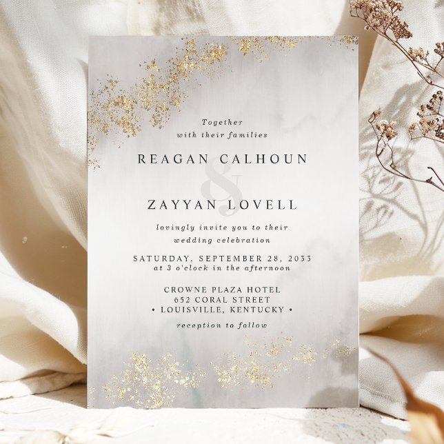 Modern Luxe Gold Flecks Grey Mist Invitation (Creator Uploaded)