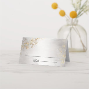 Modern Luxe Gold Flecks Grey Mist Wedding Place Card