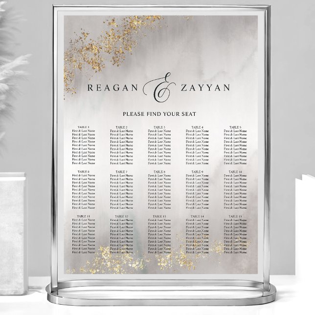Modern Luxe Gold Flecks Grey Wedding Seating Chart (Creator Uploaded)