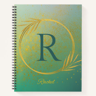Modern Luxe Gold & Turquoise Custom Name & Initial Notebook