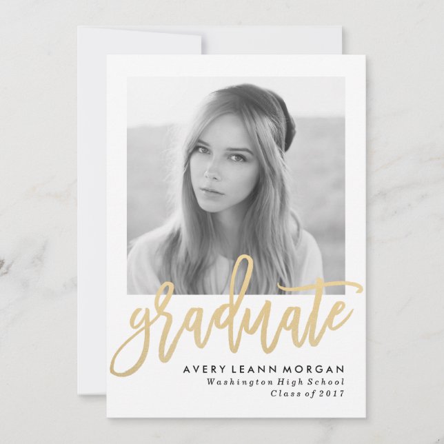 Modern Luxe Graduation Announcement in Gold (Front)