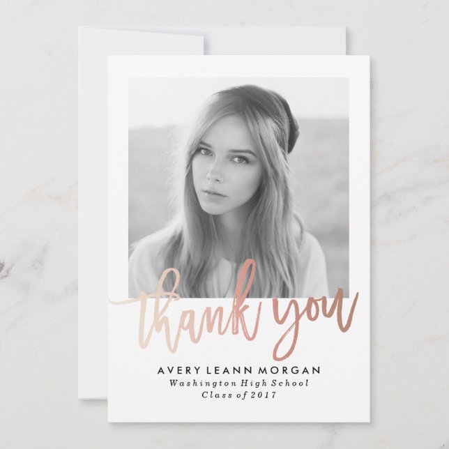 Modern Luxe Graduation Thank You Photo Card (Front)