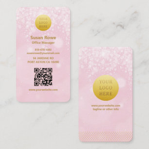 Modern Luxe Pink Bokeh Balls QR Code Business Card