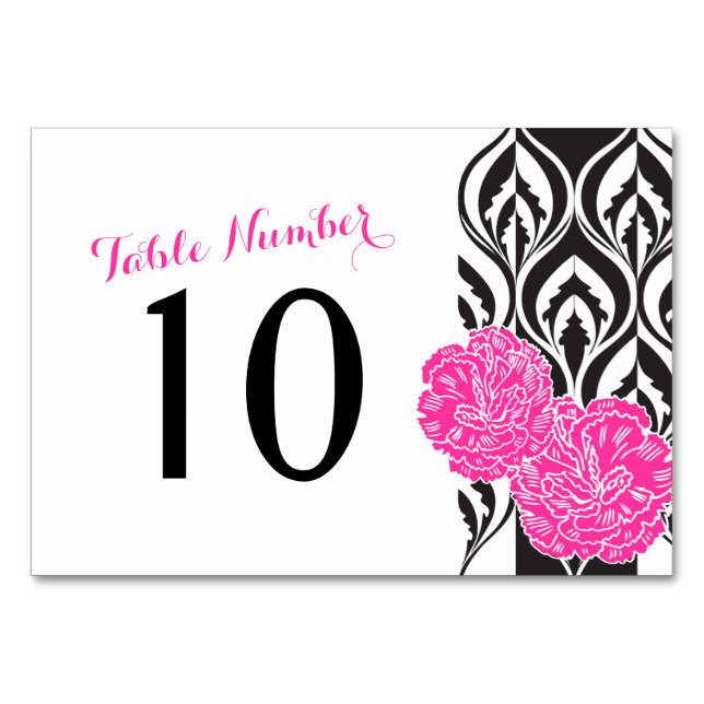 Modern luxe pink carnations wedding table numbers (Back)