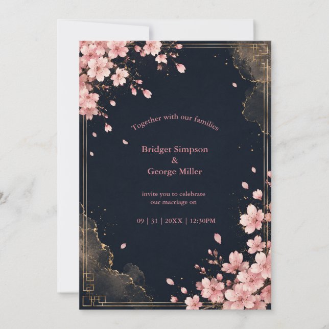 Modern Luxe Sakura Wedding Blossom Invitation (Front)