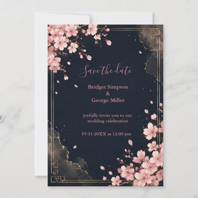 Modern Luxe Sakura Wedding Blossom Invitation (Front)