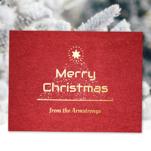 Modern Luxe Script Merry Christmas Bordeaux Foil Holiday Postcard