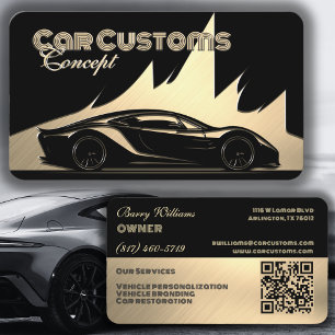 Modern Luxurious Black and Gold engraved-style Car Business Card