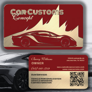 Modern Luxurious Red and Gold engraved-style Car Business Card