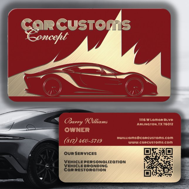 Modern Luxurious Red and Gold engraved-style Car Business Card (Creator Uploaded)