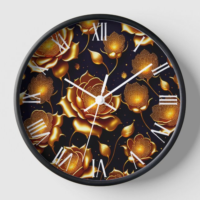 Modern Luxury Big Gold Rose Collection Clock (Front)