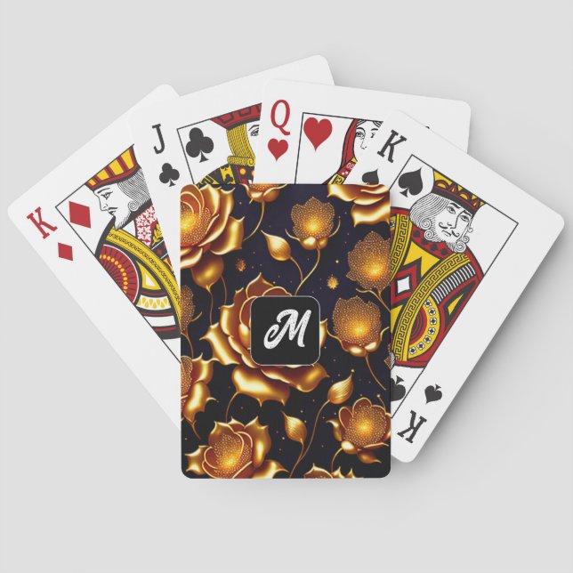 Modern Luxury Big Gold Rose Collection Playing Cards (Back)