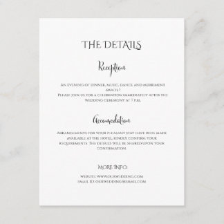 Modern Luxury black and white wedding details Enclosure Card