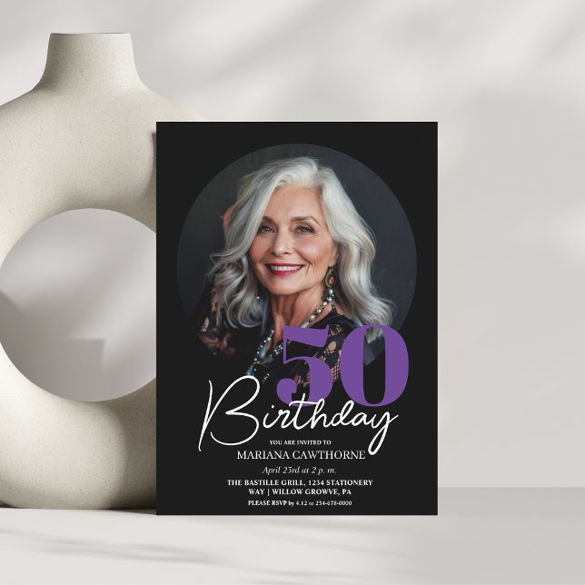 Modern Luxury Black Purple 50th Birthday Party  Invitation (Creator Uploaded)