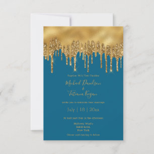 modern luxury blue gold glitters wedding invitation