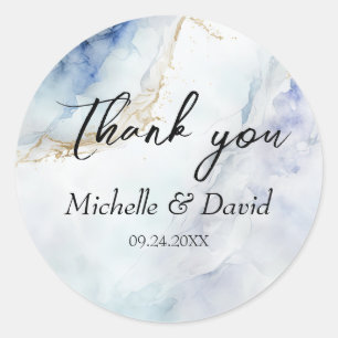 Modern Luxury Blue Marble Wedding Classic Round Sticker