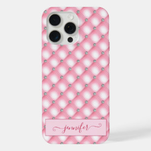 Modern Luxury Blush Pink Glitter Diamond Chic Glam iPhone 15 Pro Max Case
