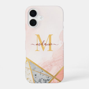 modern luxury blush pink gold monogram elegant iPhone 16 case