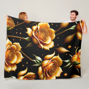 Modern Luxury Boho Gold Rose Collection Fleece Blanket